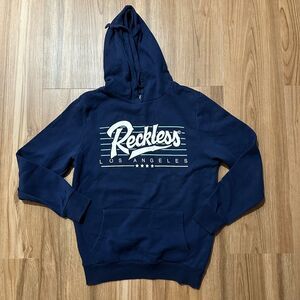Young and Reckless Los Angeles Logo Script Blue Hoodie Pullover Men's M